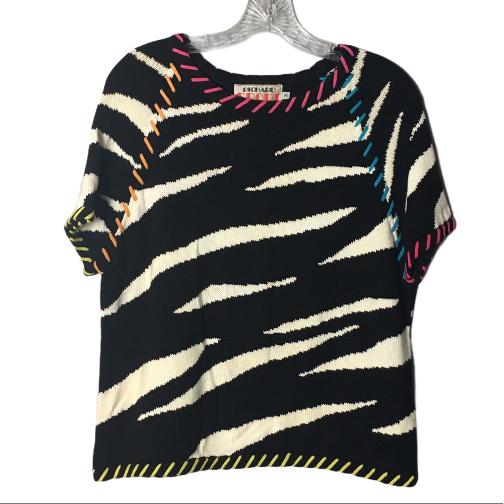 Vintage crop animal print neon boxy zebra short sleeve 80’s mob wife bright M